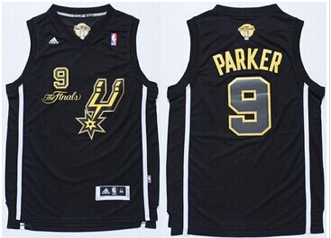 San Antonio Spurs #9 Tony Parker Black(Gold No.) Champions Stitched NBA Jersey