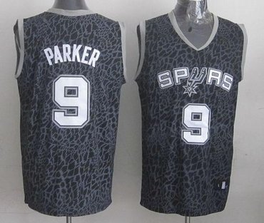 San Antonio Spurs #9 Tony Parker Black Crazy Light NBA Jersey