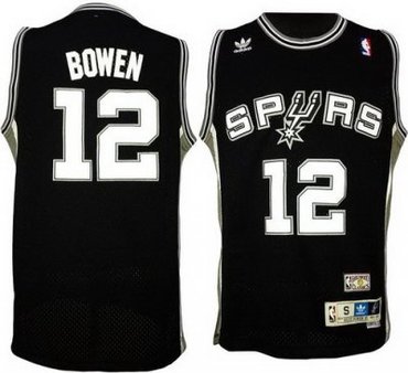 San Antonio Spurs 12 Bruce Bowen Black Hardwood Classics NBA Jerseys