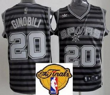 San Antonio Spurs 20 Manu Ginobili Grey Whith Black Strip Revolution 30 Swingman 2013 Finals Patch NBA Jersey