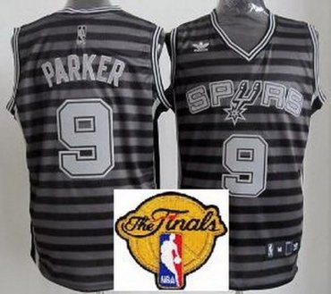 San Antonio Spurs 9 Tony Parker Grey Whith Black Strip Revolution 30 Swingman 2013 Finals Patch NBA Jerseys