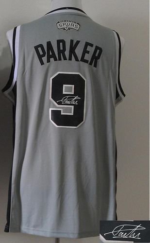 San Antonio Spurs Revolution 30 Autographed #9 Tony Parker Grey Stitched NBA Jersey