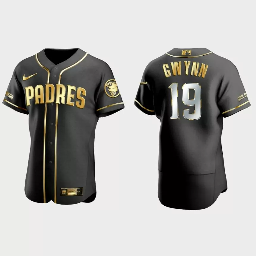 San Diego Padres #19 Tony Gwynn Golden Edition Authentic Jersey – Black