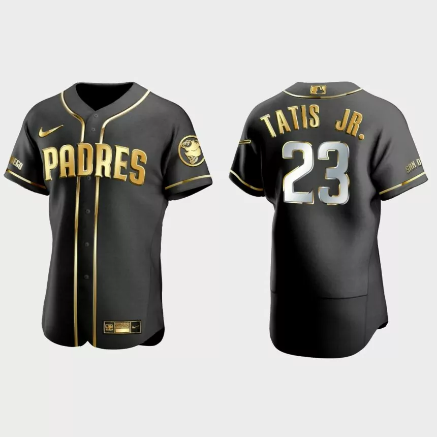 San Diego Padres #23 Fernando Tatis Jr. Golden Edition Authentic Jersey – Black