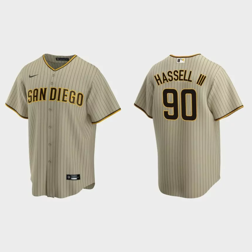 San Diego Padres #90 Robert Hassell III Replica Alternate Jersey – Sand 