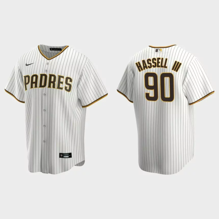 San Diego Padres #90 Robert Hassell III Replica Home Jersey – White Brown