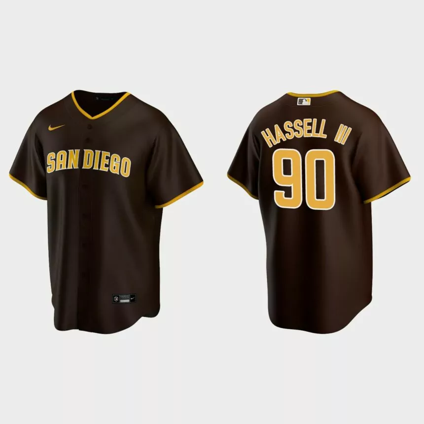 San Diego Padres #90 Robert Hassell III Replica Road Jersey – Brown