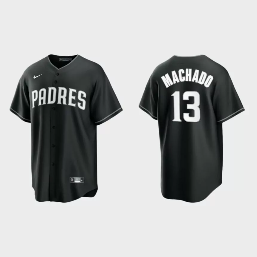 San Diego Padres Manny Machado 2021 All Black Fashion Replica Jersey – Black White