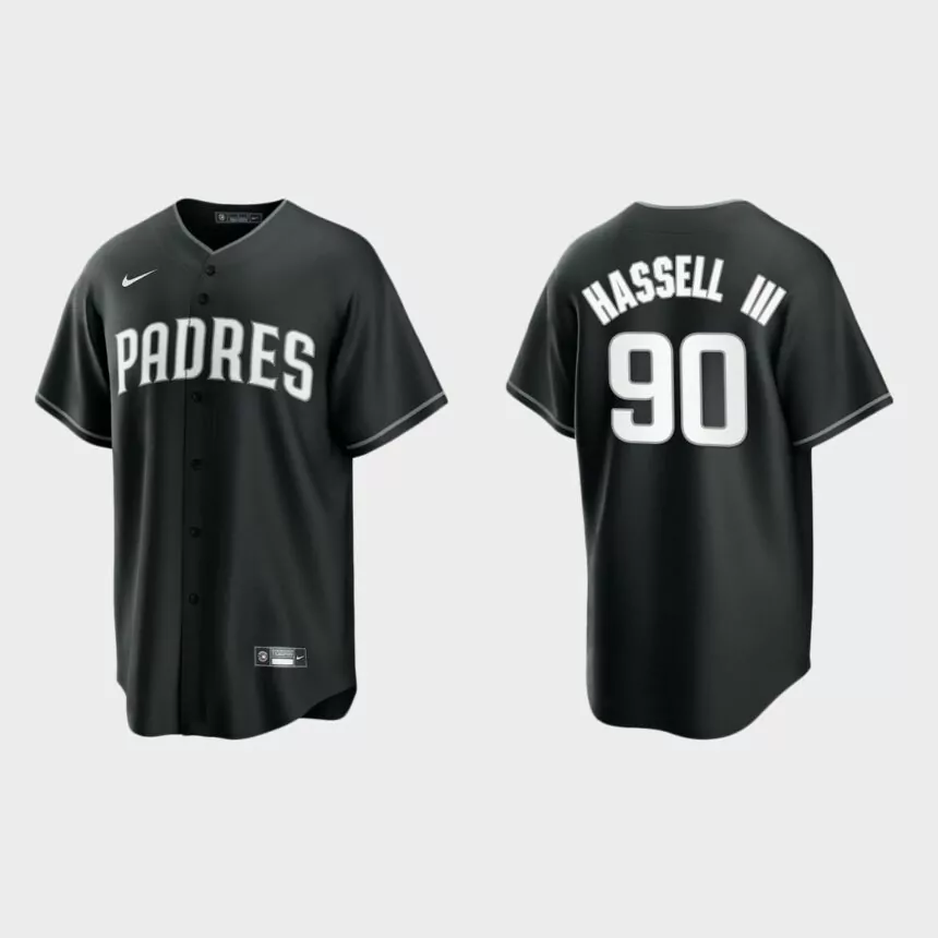 San Diego Padres Robert Hassell III 2021 All Black Fashion Replica Jersey – Black White