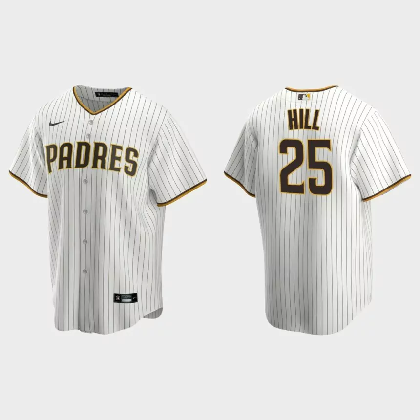 San Diego Padres Tim Hill Replica Home Jersey – White Brown