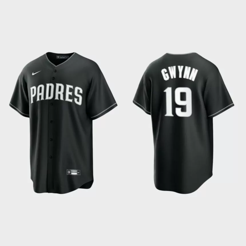 San Diego Padres Tony Gwynn 2021 All Black Fashion Replica Jersey – Black White
