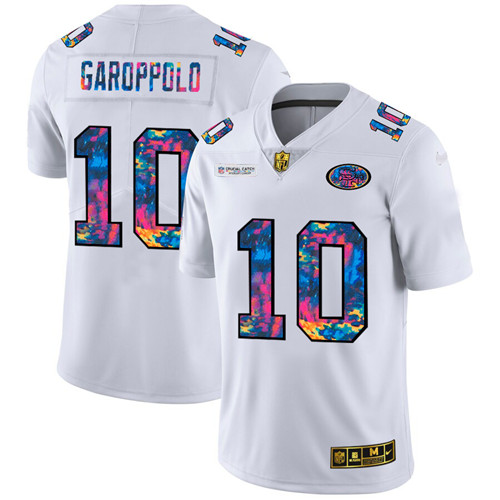 San Francisco 49ers #10 Jimmy Garoppolo Men's White Nike Multi-Color 2020 NFL Crucial Catch Limited NFL Jersey