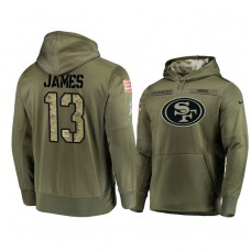 San Francisco 49ers #13 Richie James Olive Pullover Hoodie 2018 Salute To Service