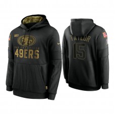 San Francisco 49ers #15 Trent Taylor Black 2020 Salute to Service Sideline Performance Pullover Hoodie