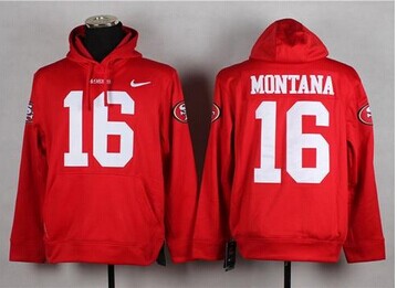San Francisco 49ers #16 Joe Montana Red Pullover NFL Hoodie