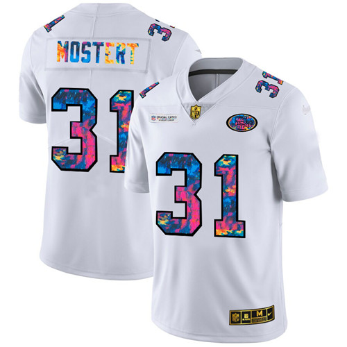 San Francisco 49ers #31 Raheem Mostert Men's White Nike Multi-Color 2020 NFL Crucial Catch Limited NFL Jersey