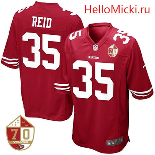 San Francisco 49ers #35 Eric Reid Scarlet 70th Anniversary Patch Elite Football Jersey