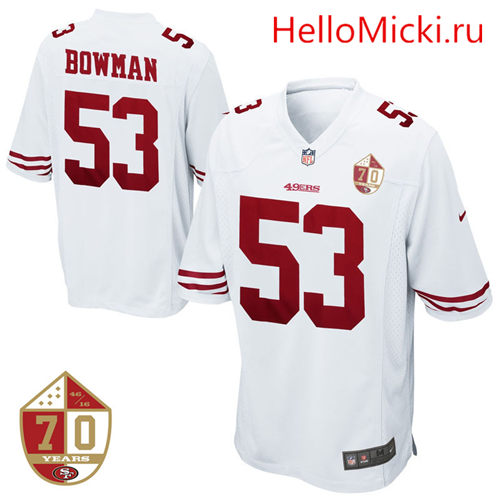 San Francisco 49ers #53 NaVorro Bowman White 70th Anniversary Patch Elite Football Jersey