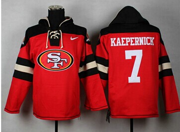 San Francisco 49ers #7 Colin Kaepernick Black_Red Sawyer Hooded Sweatshirt Stitched Jersey