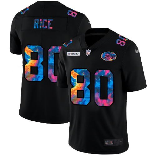 San Francisco 49ers #80 Jerry Rice Men's Nike Multi-Color Black 2020 NFL Crucial Catch Vapor Untouchable Limited Jersey