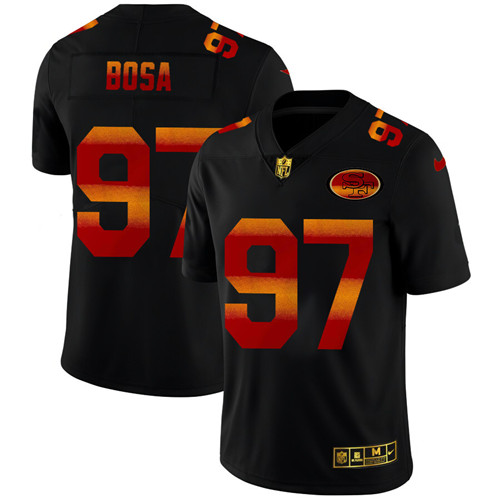 San Francisco 49ers #97 Nick Bosa Men's Black Nike Red Orange Stripe Vapor Limited NFL Jersey