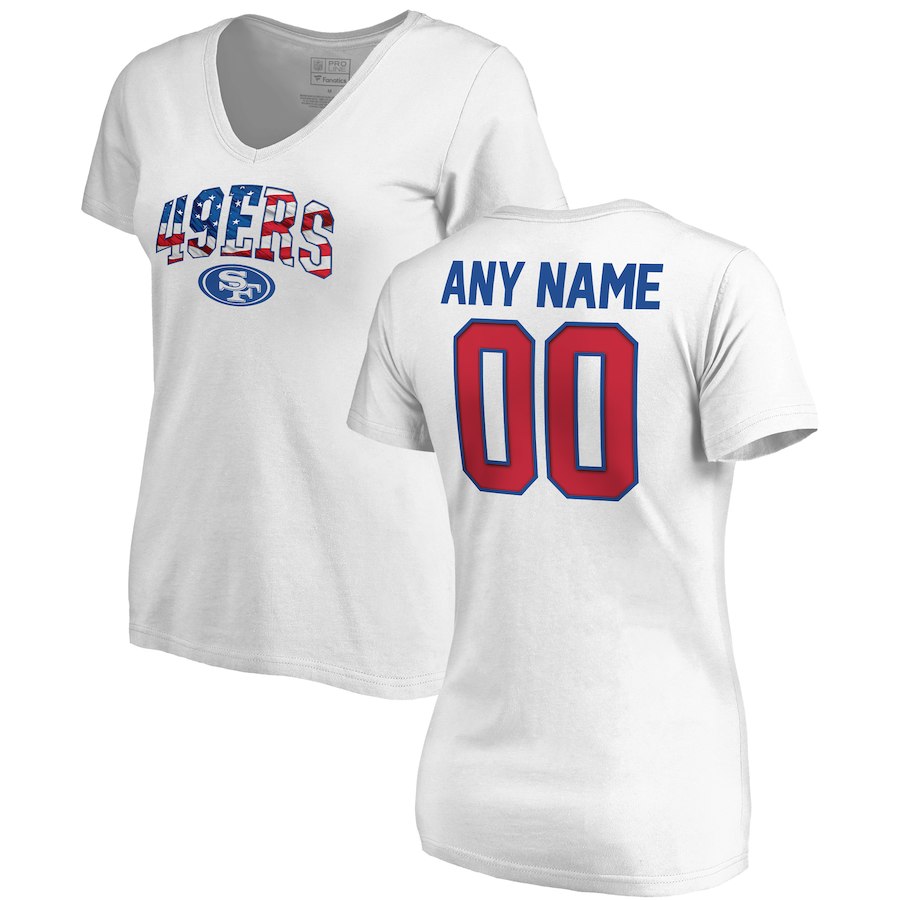 San Francisco 49ers NFL Pro Line By Fanatics Branded Women's Any Name & Number Banner Wave V Neck T-Shirt White