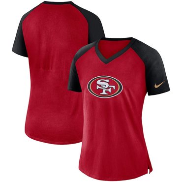 San Francisco 49ers Nike Women's Top V Neck T-Shirt Scarlet Black