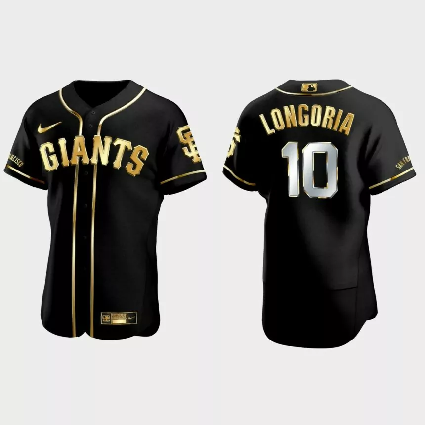 San Francisco Giants #10 Evan Longoria Golden Edition Authentic Jersey – Black