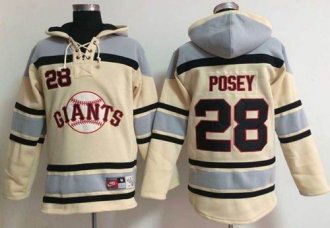 San Francisco Giants #28 Buster Posey Cream Sawyer Hooded Sweatshirt Baseball Hoodie