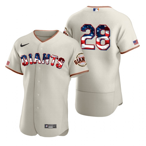 San Francisco Giants #28 Buster Posey Men's Nike Cream Fluttering USA Flag Limited Edition Authentic MLB Jersey