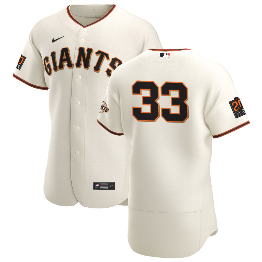 San Francisco Giants #33 Darin Ruf Men's Nike Cream Home 2020 Authentic 20 at 24 Patch Player MLB Jersey