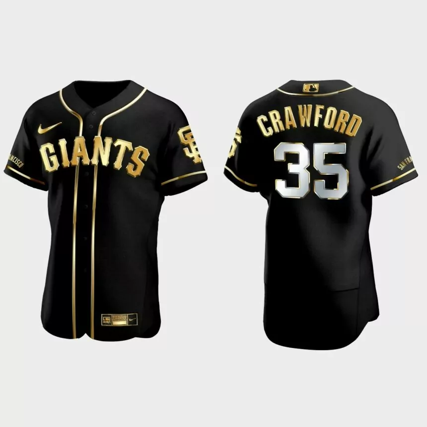 San Francisco Giants #35 Brandon Crawford Golden Edition Authentic Jersey – Black