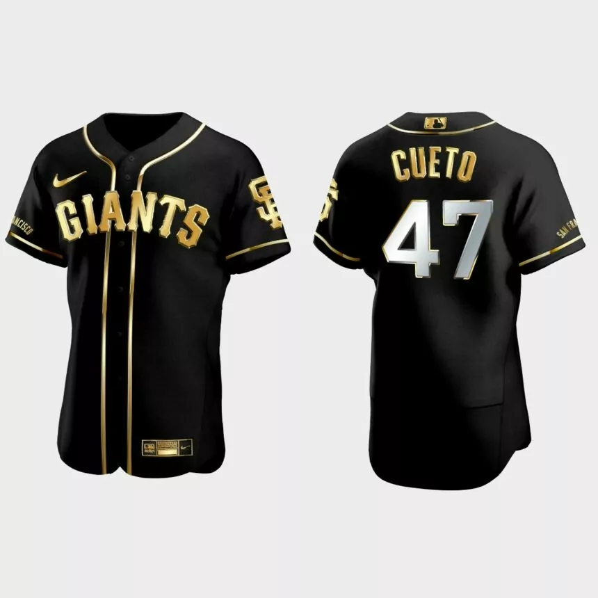 San Francisco Giants #47 Johnny Cueto Golden Edition Authentic Jersey – Black
