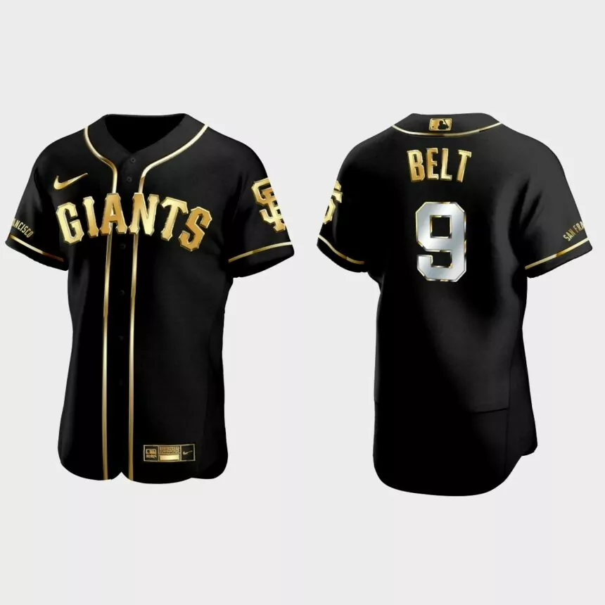 San Francisco Giants #9 Brandon Belt Golden Edition Authentic Jersey – Black