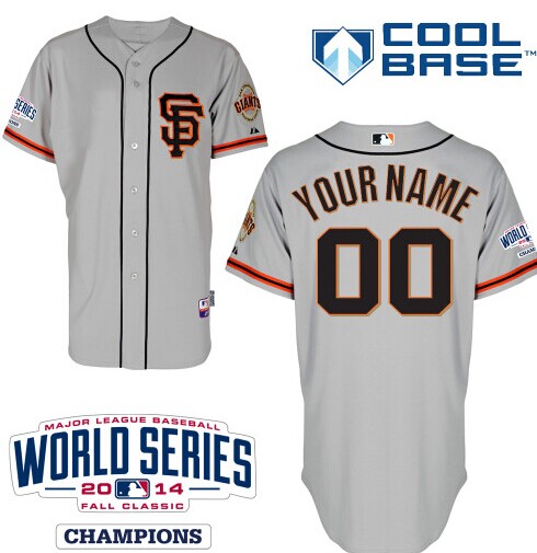 San Francisco Giants Authentic Personalized Road 2 Jersey 2014 World Series Champions Patch