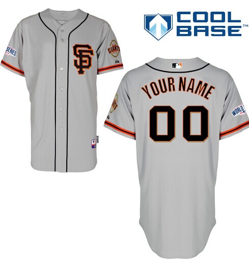 San Francisco Giants Authentic Personalized Road 2 Jersey 2014 World Series Patch