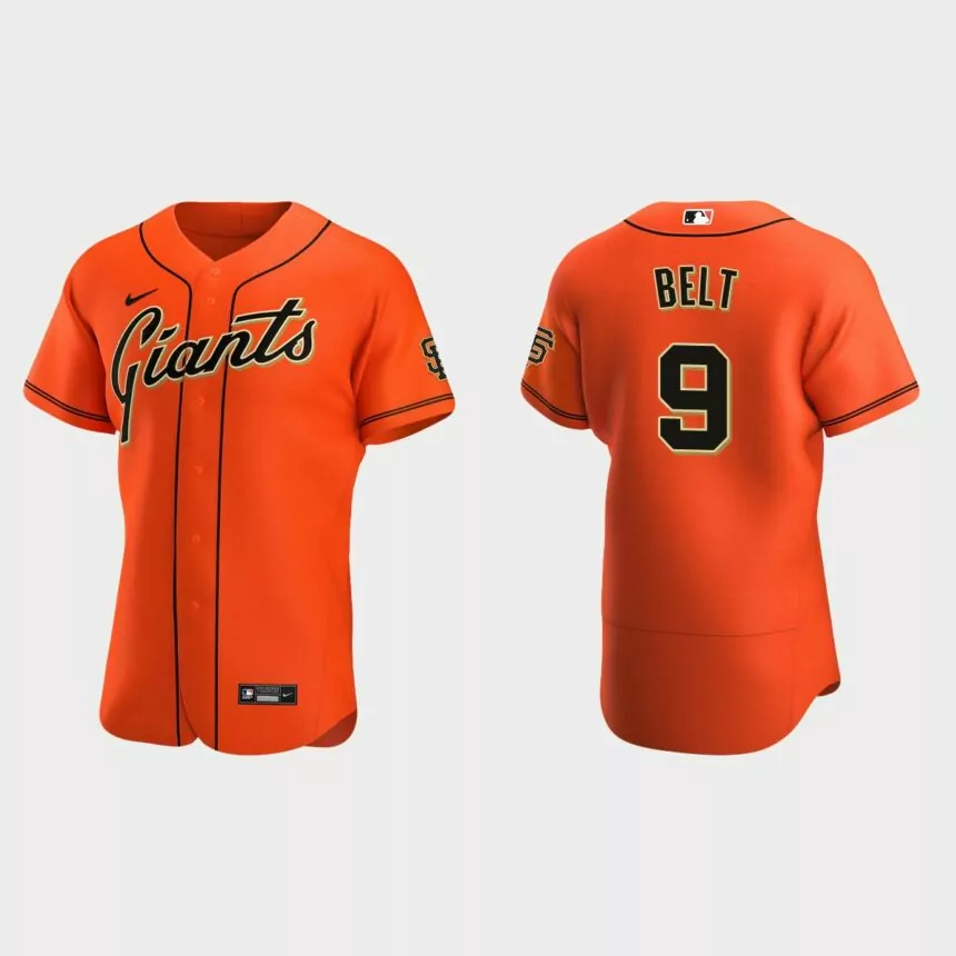 San Francisco Giants Brandon Belt #9 Orange Authentic Alternate Jersey