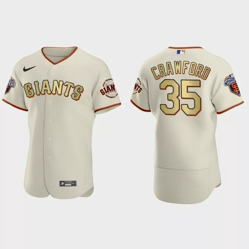 San Francisco Giants Brandon Crawford Cream Gold 2010 World Series Champions Jersey