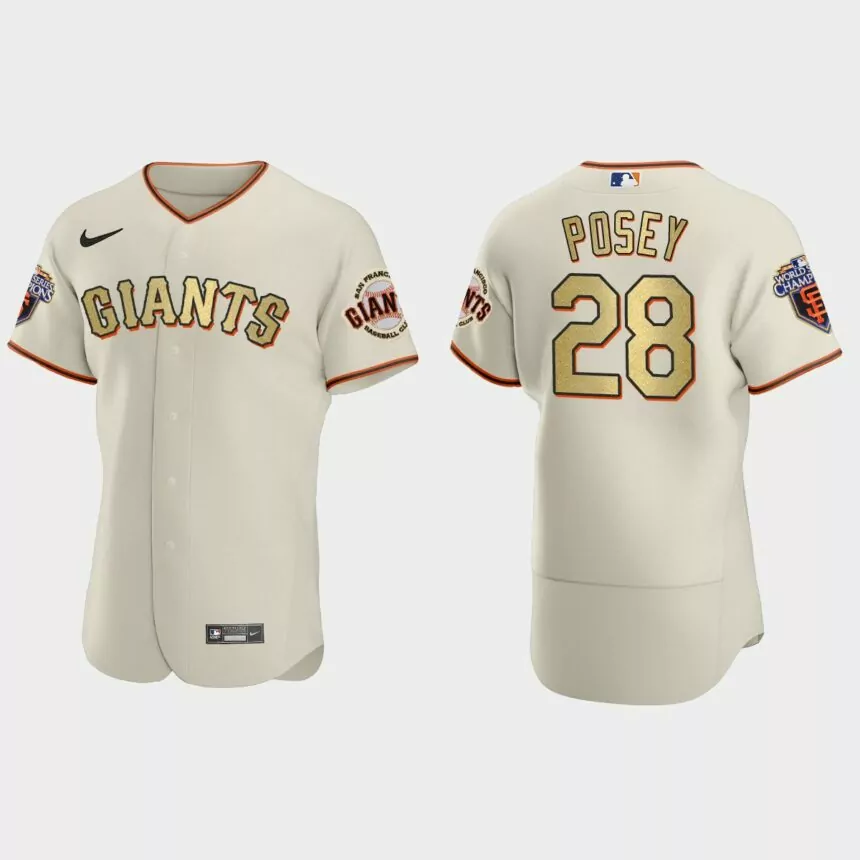 San Francisco Giants Buster Posey Cream Gold 2010 World Series Champions Jersey