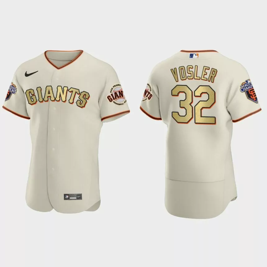 San Francisco Giants Jason Vosler Cream Gold 2010 World Series Champions Jersey