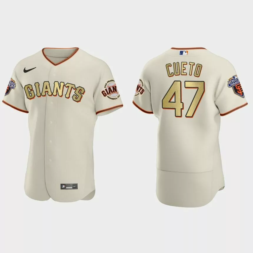 San Francisco Giants Johnny Cueto Cream Gold 2010 World Series Champions Jersey