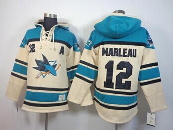 San Jose Sharks #12 Patrick Marleau Cream Sawyer Hooded Sweatshirt Stitched NHL Jersey