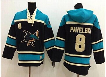 San Jose Sharks #8 Joe Pavelski Black Sawyer Hooded Sweatshirt Stitched NHL Jersey