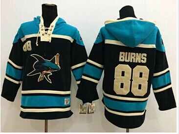 San Jose Sharks #88 Brent Burns Black Sawyer Hooded Sweatshirt Stitched NHL Jersey