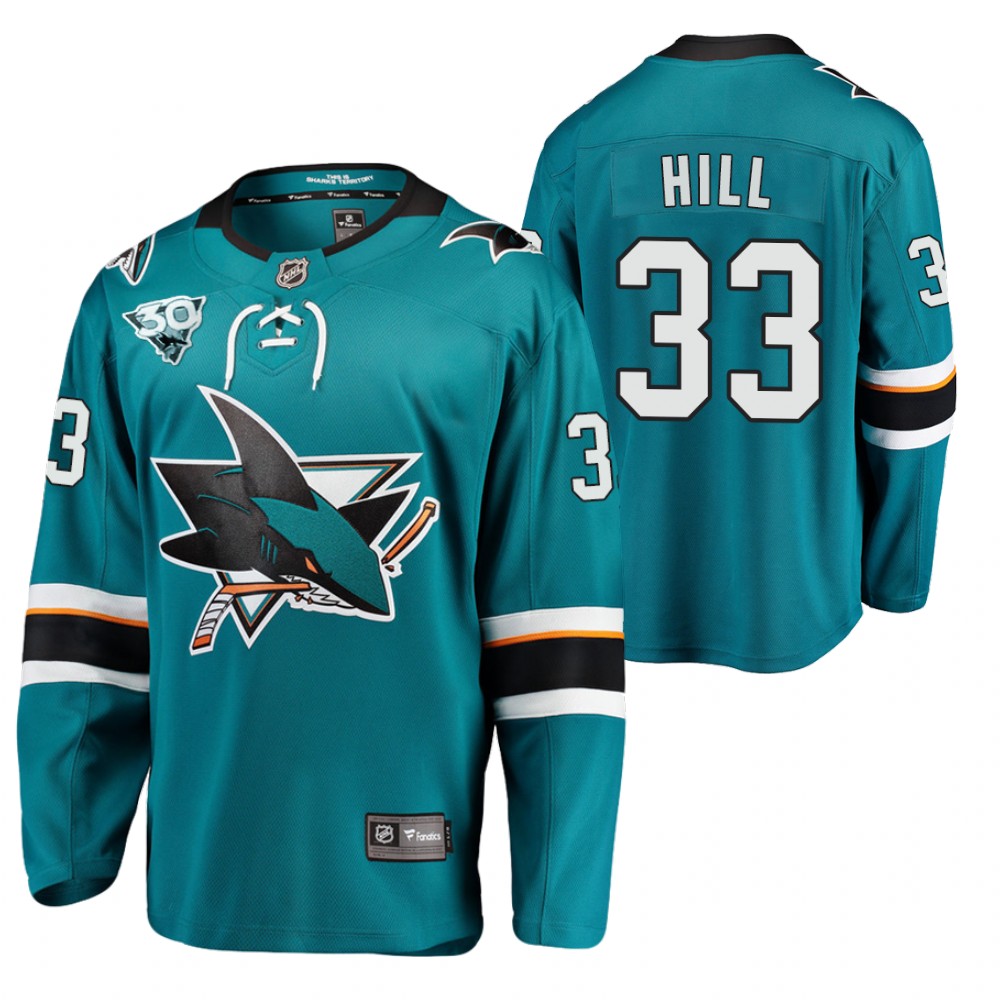San Jose Sharks Adin Hill Teal Home 30th Anniversary 2021 Jersey