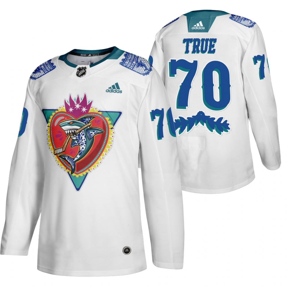 San Jose Sharks Alex True White 2021 Los Tiburones Night Special Jersey