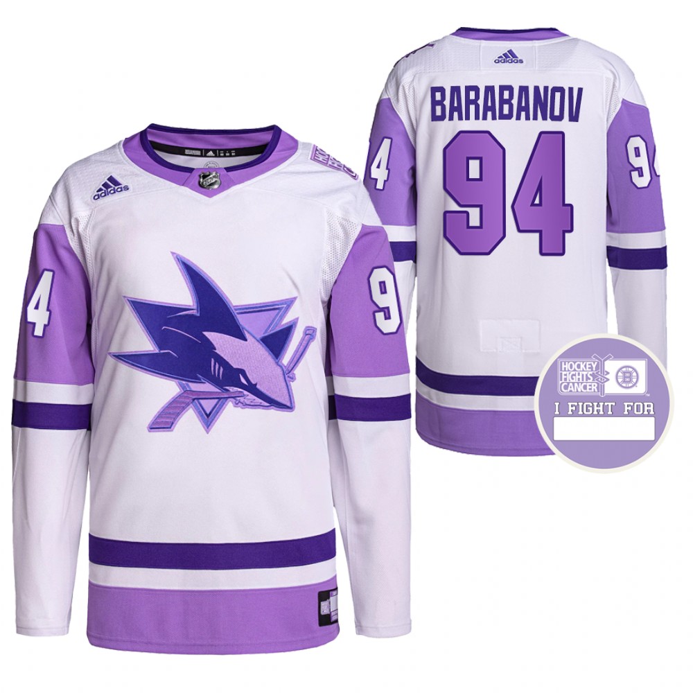 San Jose Sharks Alexander Barabanov Hockey Fights Cancer White Purple Primegreen Jersey