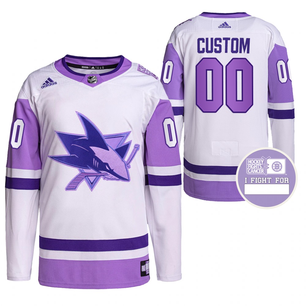San Jose Sharks Custom Hockey Fights Cancer White Purple Primegreen Jersey