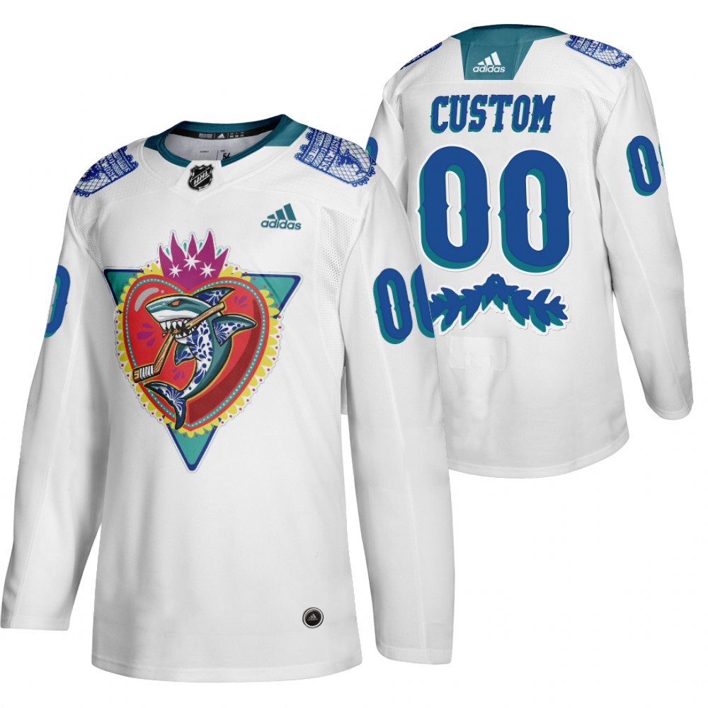 San Jose Sharks Custom White 2021 Los Tiburones Night Special Jersey
