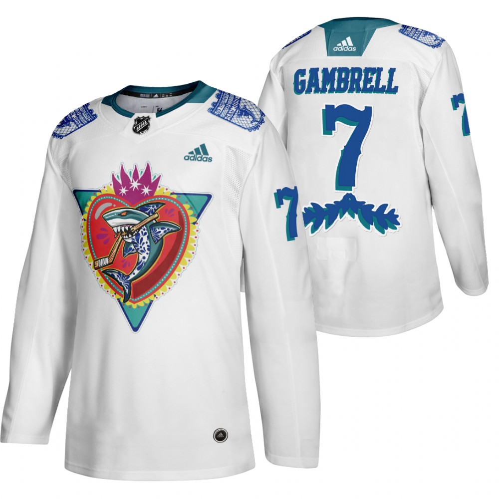 San Jose Sharks Dylan Gambrell White 2021 Los Tiburones Night Special Jersey